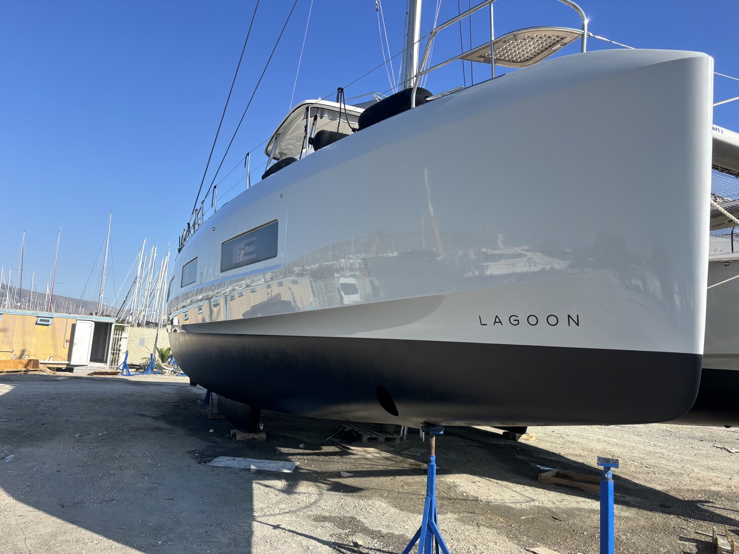 Lagoon catamaran after polishing and coating